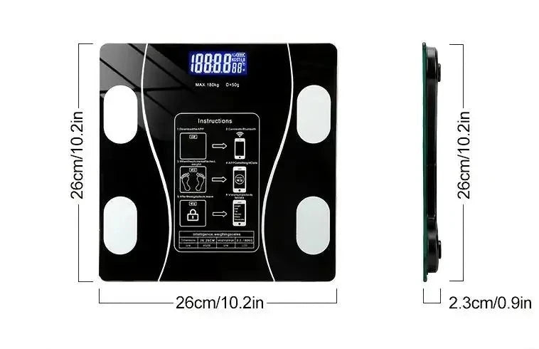 Balança de Análise de Composição Corporal Inteligente - Sem fio - Digital -  Recarregável USB